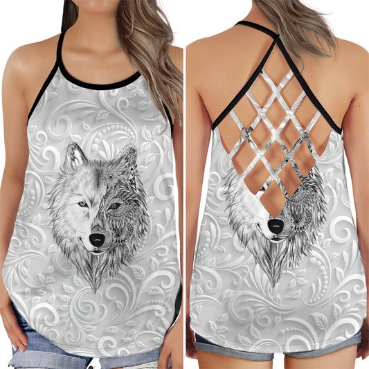 Black White Wolf Spirit - Hollow Tank Top