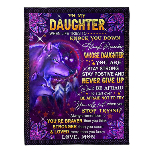 Wolf Strength And Hope Message Daughter Gift From Mom 50 x 60 Inch Flannel Blanket For Cozy Bedroom And Sofa Decor
