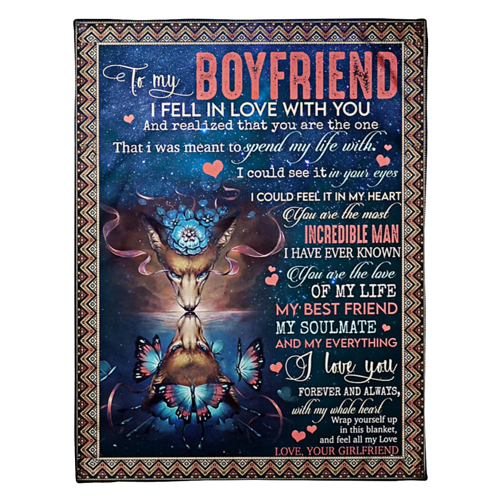Wolf To My Boyfriend I Feel In Love With You 50 x 60 Inch Flannel Blanket For Cozy Bedroom And Sofa Decor