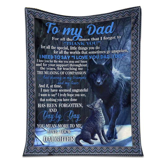 Wolf To My Dad Blue 50 x 60 Inch Flannel Blanket For Cozy Bedroom And Sofa Decor