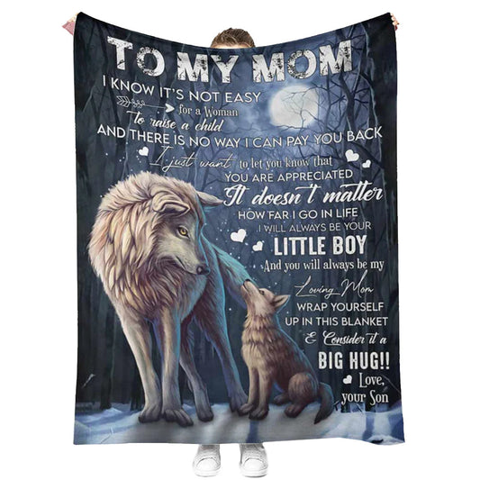 Wolf To My Mom With Moon 50 x 60 Inch Flannel Blanket For Cozy Bedroom And Sofa Decor