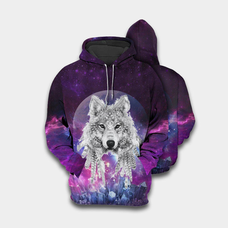 Wolf White Moon Purple Art – 3D Hoodie