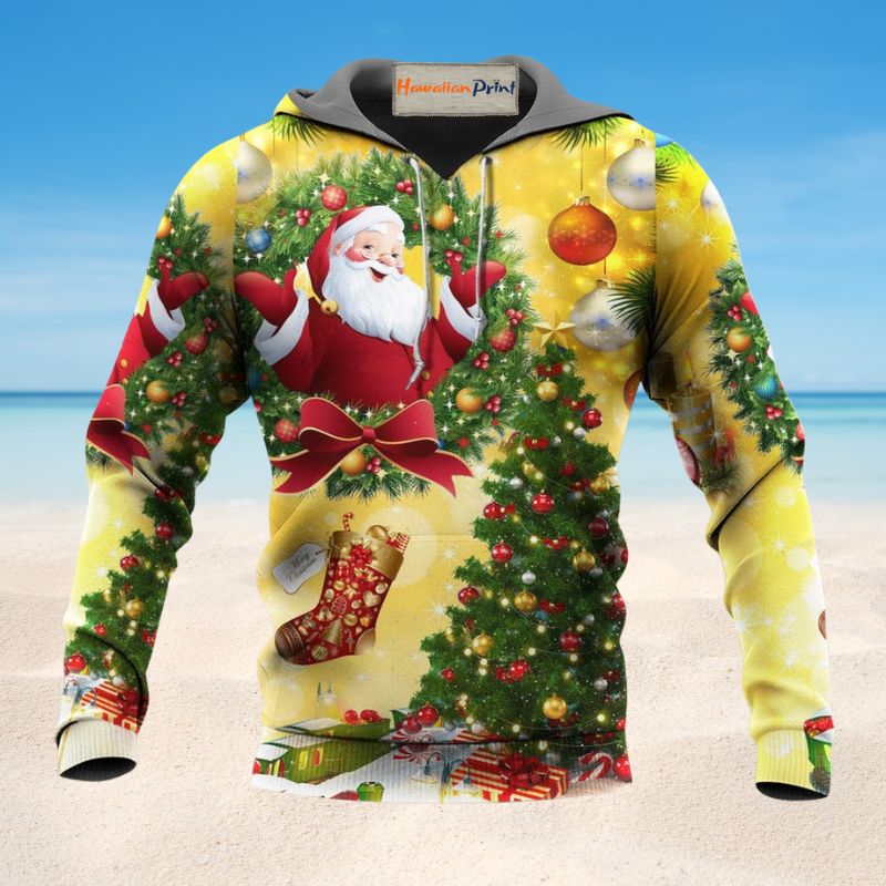 Yellow Santa Christmas Tree - 3D Hoodie