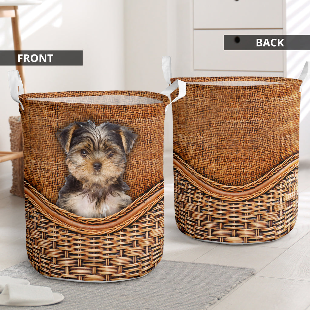Yorkie poo dog rattan teaxture - Laundry basket-Owls Matrix