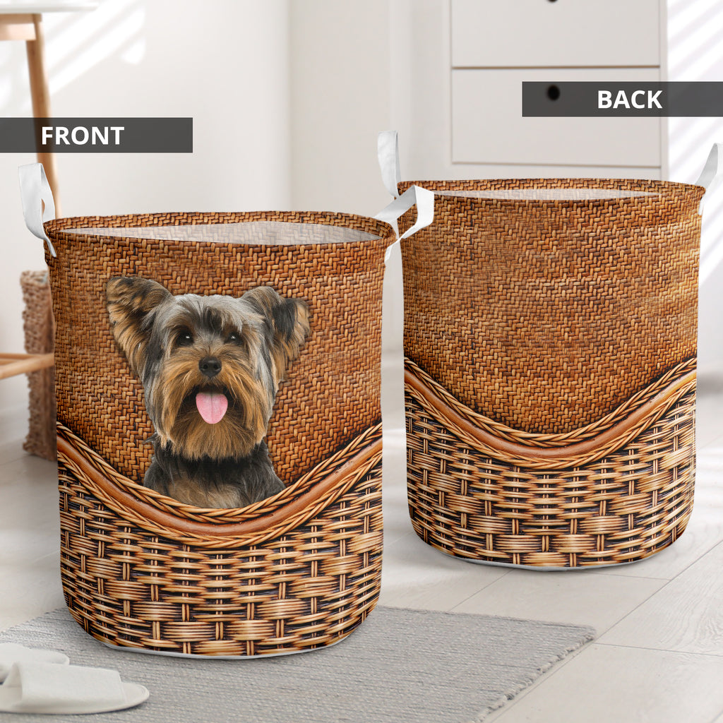 Yorkshire terrier dog rattan teaxture - Laundry basket-Owls Matrix
