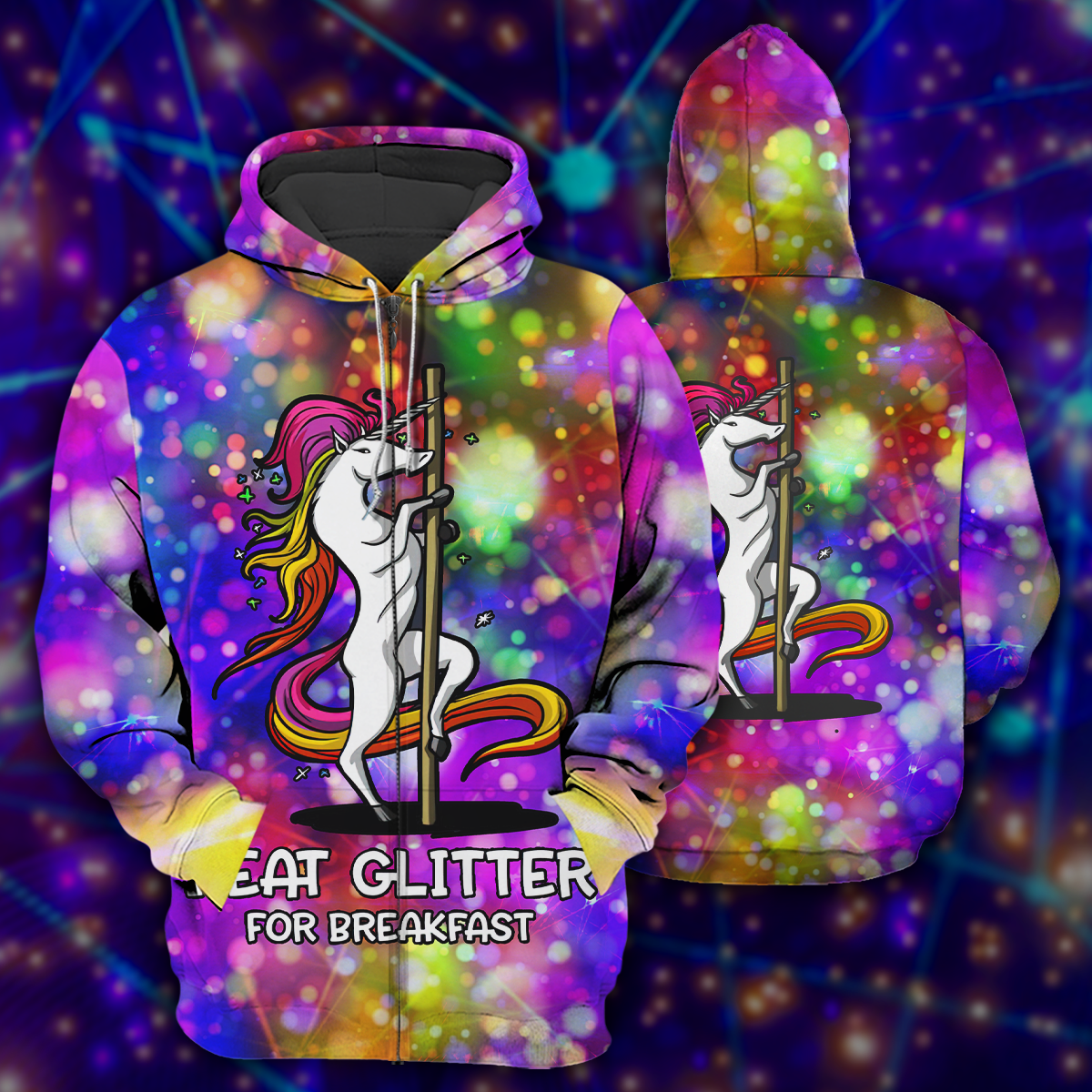 Pole dance unicorn eat glitter - Zip Hoodie - ZIPH01NVC250821