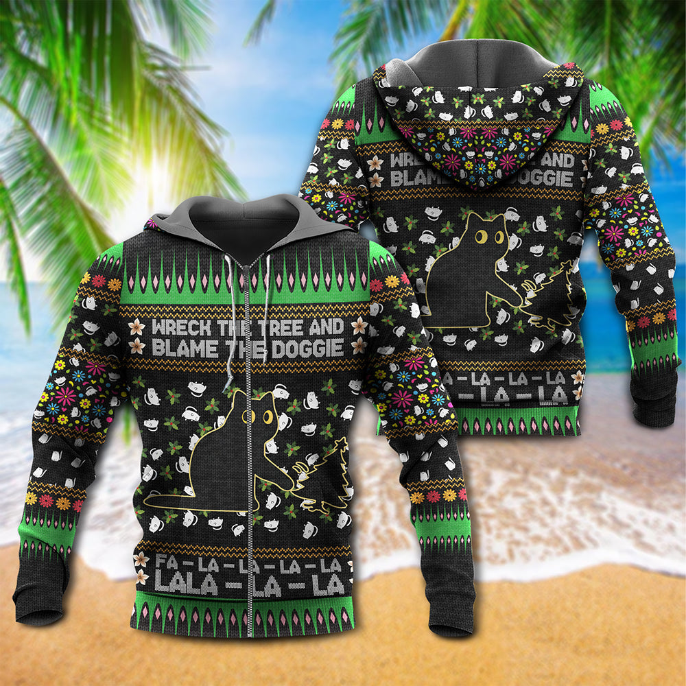 Black Cat Blame The Dog Christmas - 3D Hoodie
