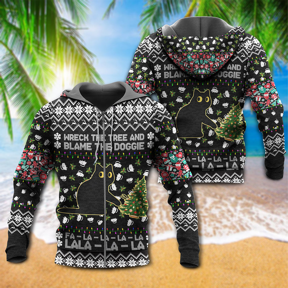 Black Cat Christmas Tree Mischief - 3D Hoodie