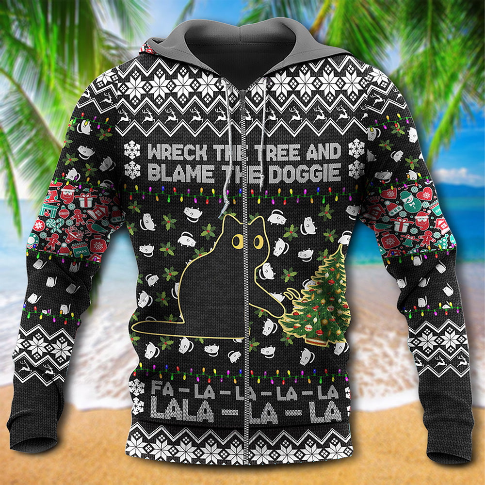 Black Cat Christmas Tree Mischief - 3D Hoodie