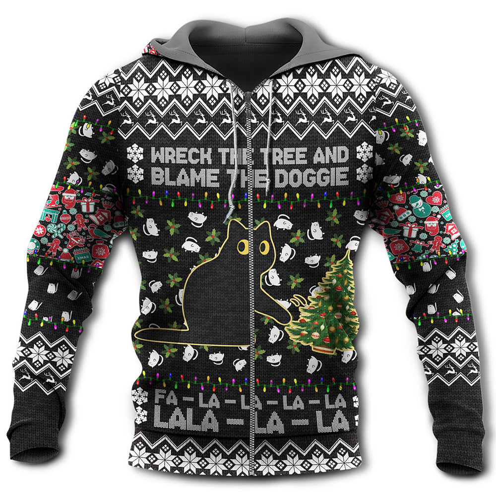 Black Cat Christmas Tree Mischief - 3D Hoodie