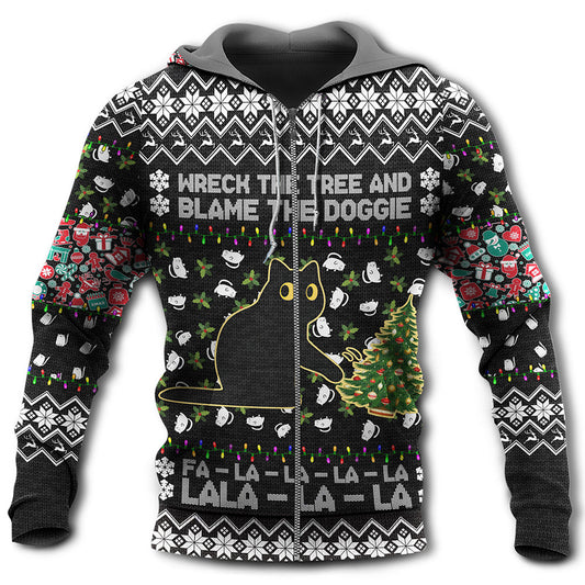 Black Cat Christmas Tree Mischief - 3D Hoodie
