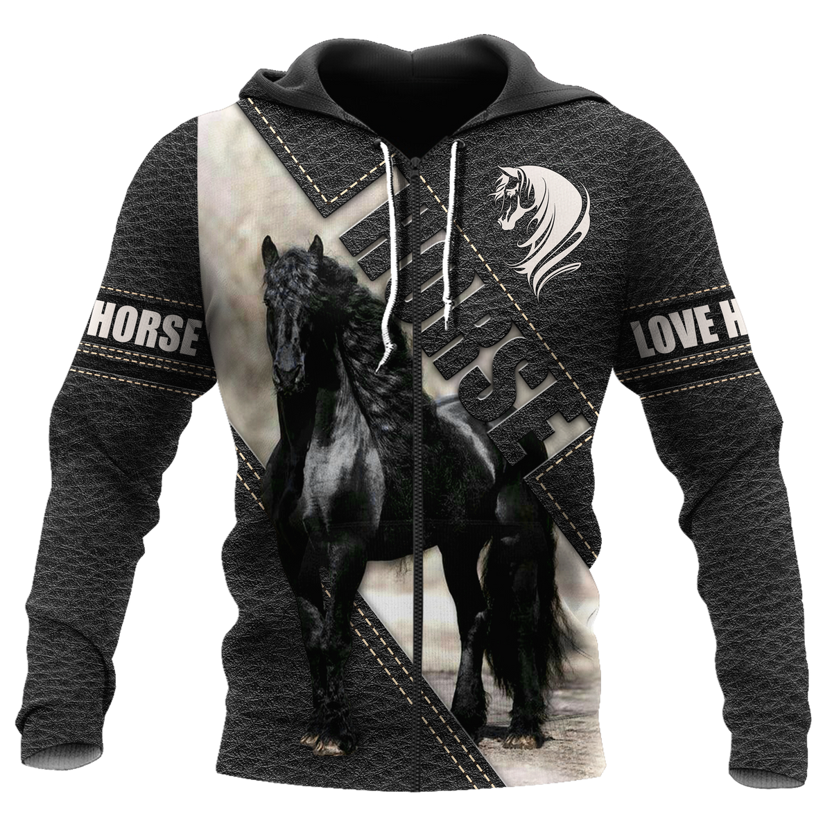 Friesian Black Horse 3D Art – 3D Hoodie
