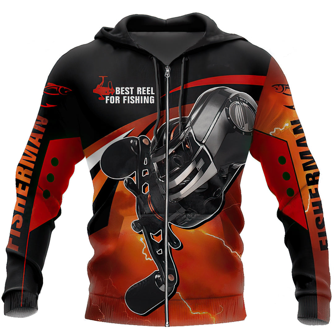 Bass Fishing Spinning Reel Art – 3D Hoodie
