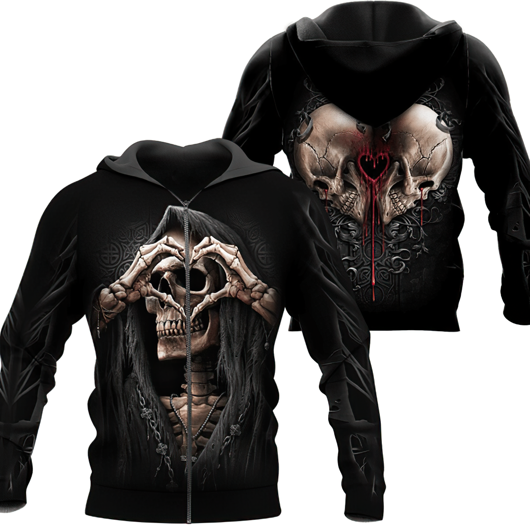 Zip hoodie / S Black Skull - Hoodie - 