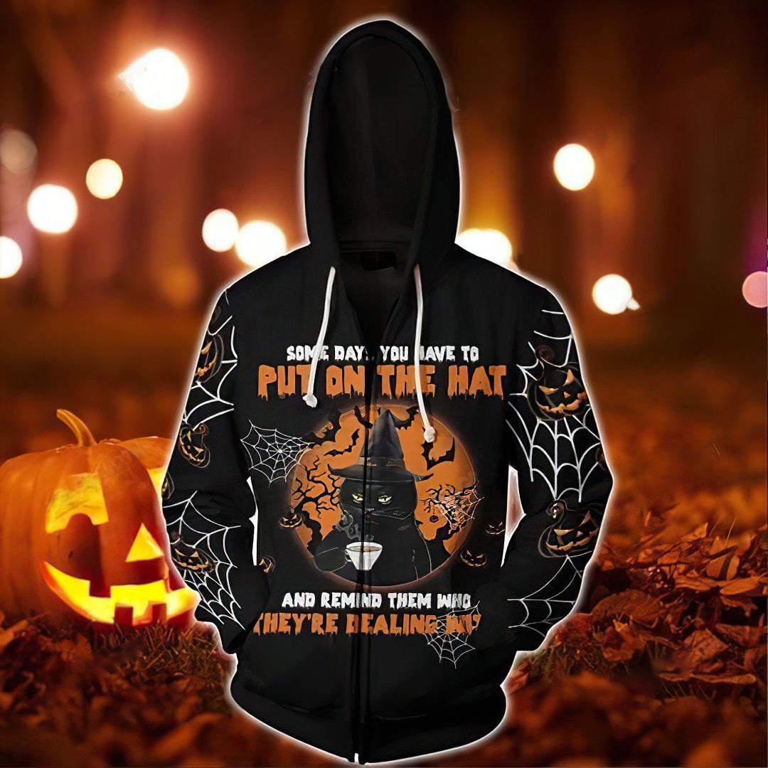 Black Cat Funny Hat Art – 3D Hoodie