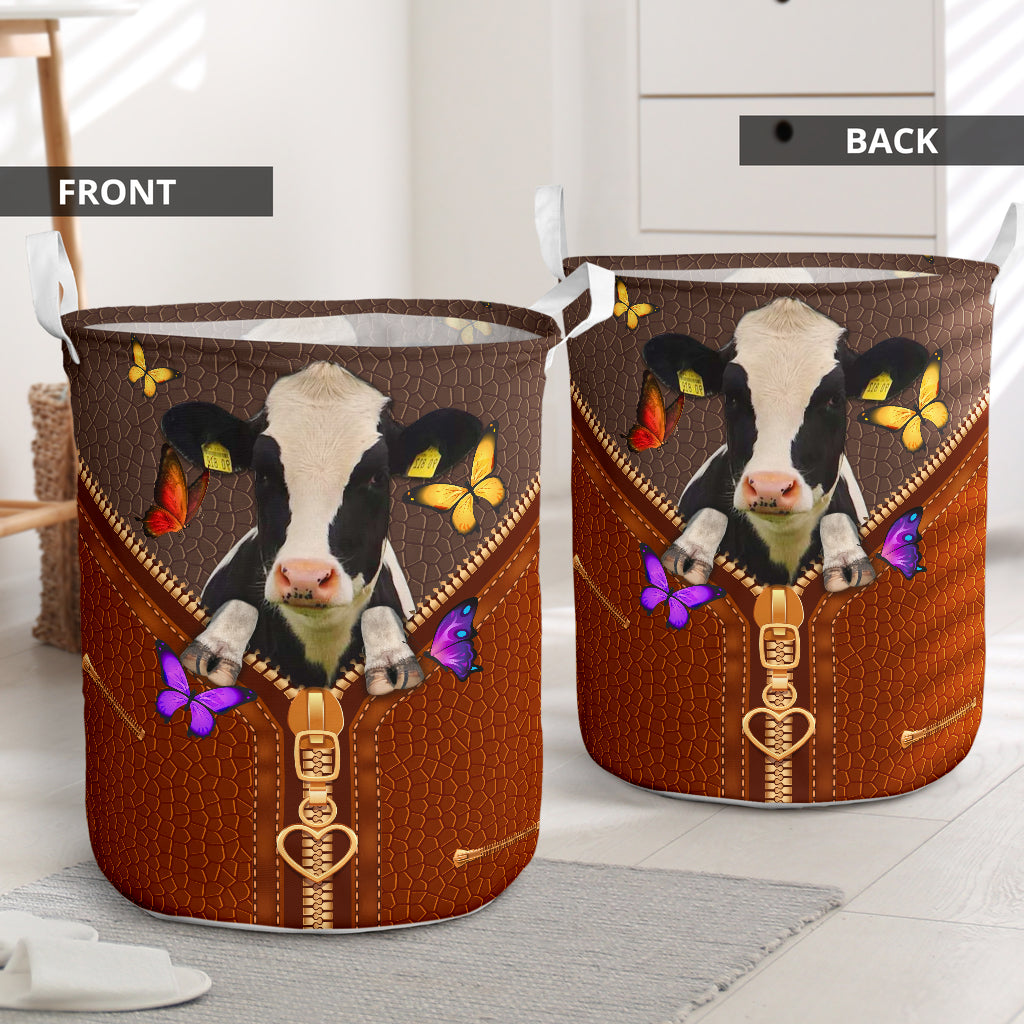 Zipper sewing to leather cow - Laundry basket-Owls Matrix