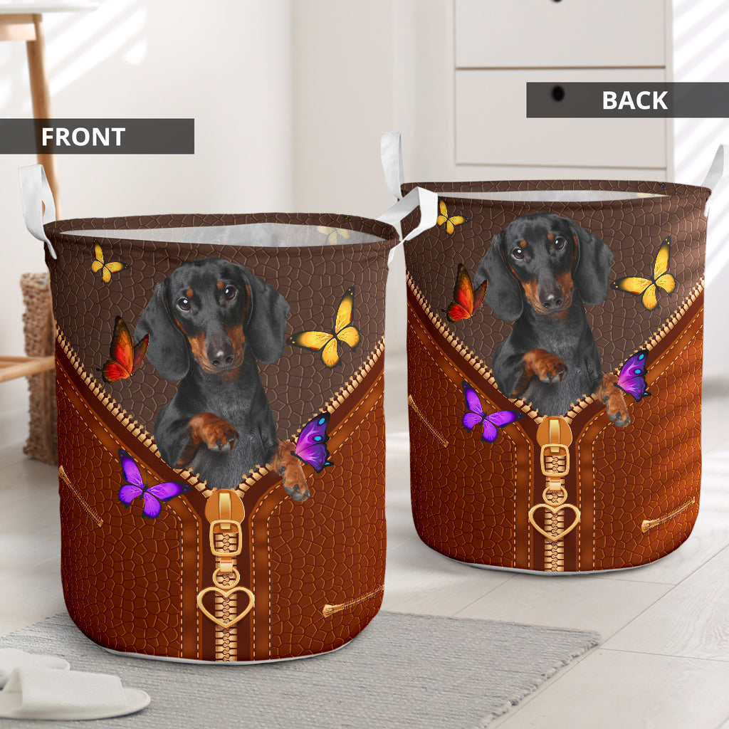 Zipper sewing to leather dachshund - Laundry basket-Owls Matrix