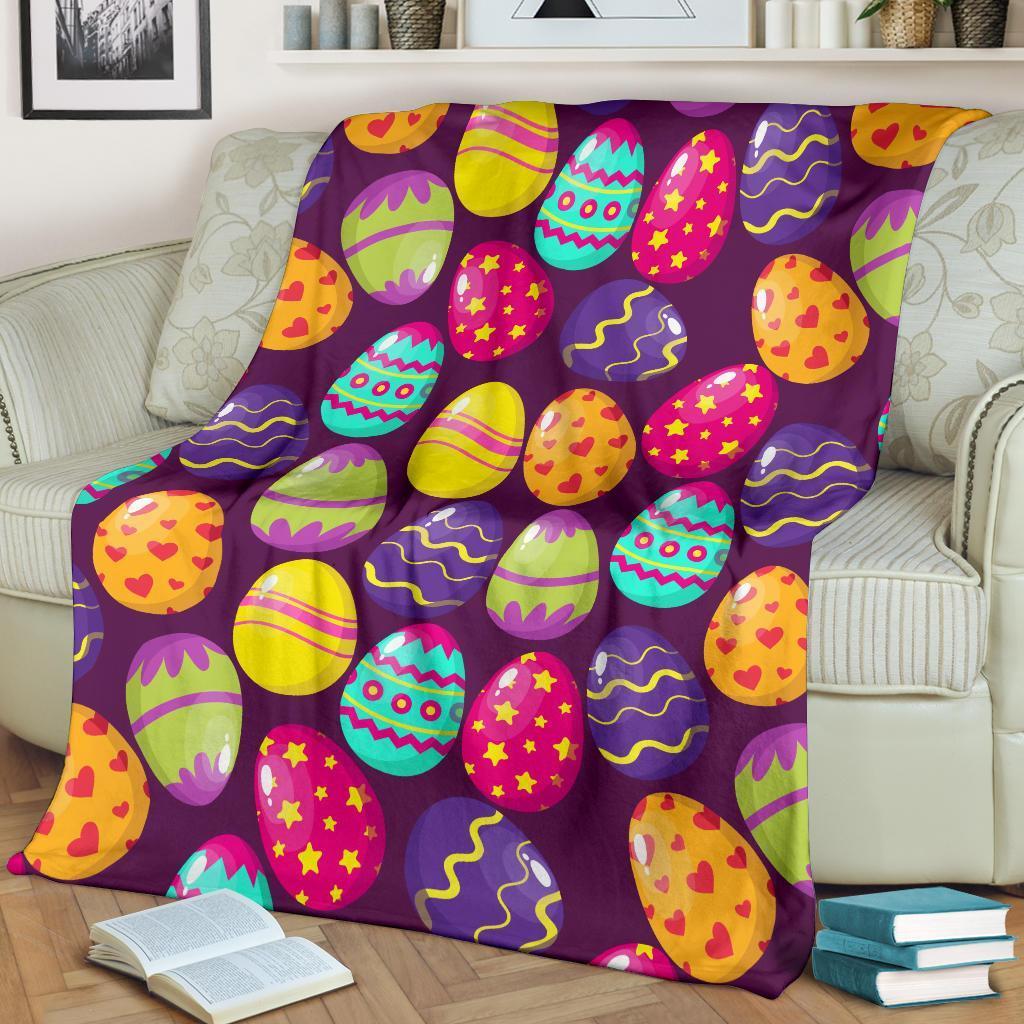 Colorful Easter Egg Pattern Flannel Blanket For Soft Bed Couch And Home Comfort