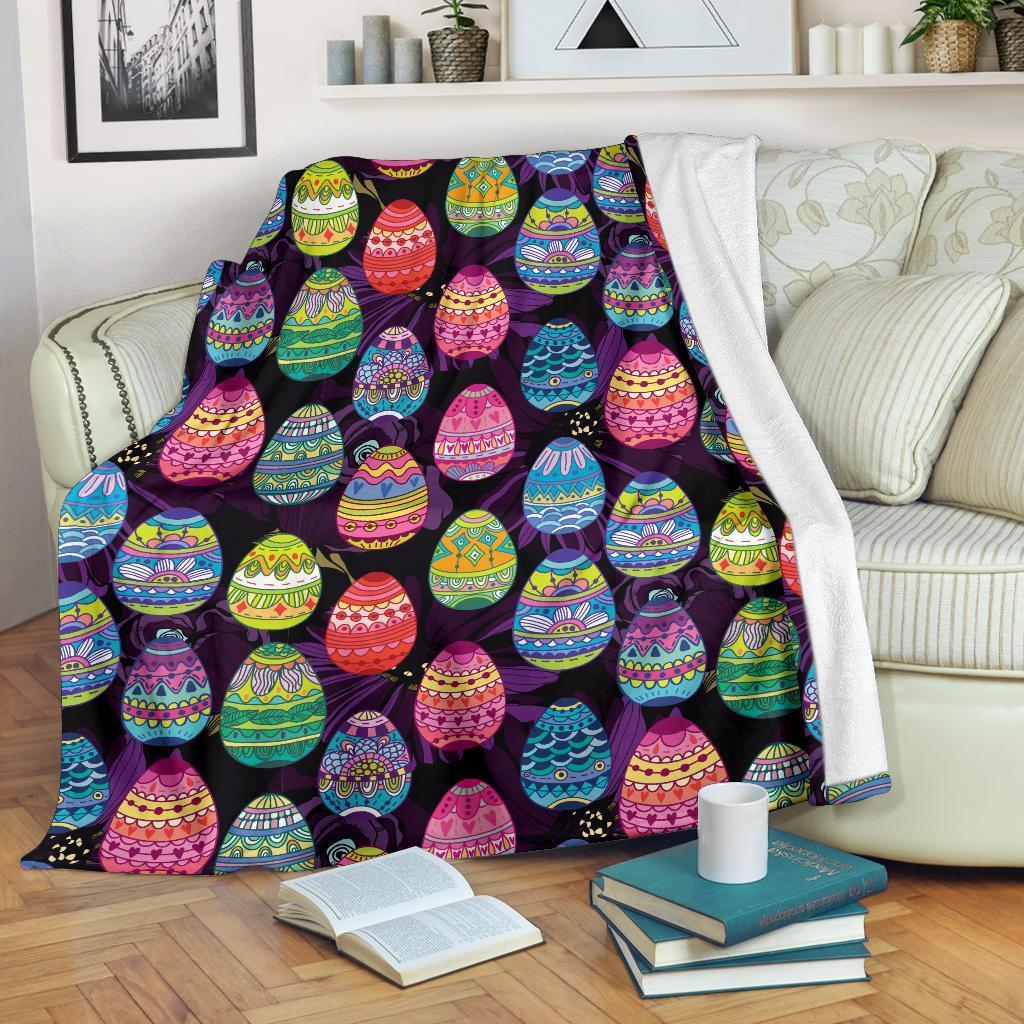 Colorful Easter Egg Pattern Flannel Blanket For Relaxing At Home And Travel