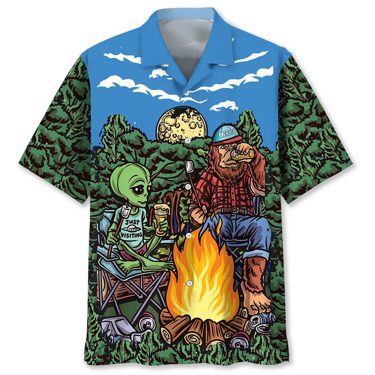 Hawaiian Shirt / Adults / S Alien Bigfoot Campfire Night Hawaiian Shirt