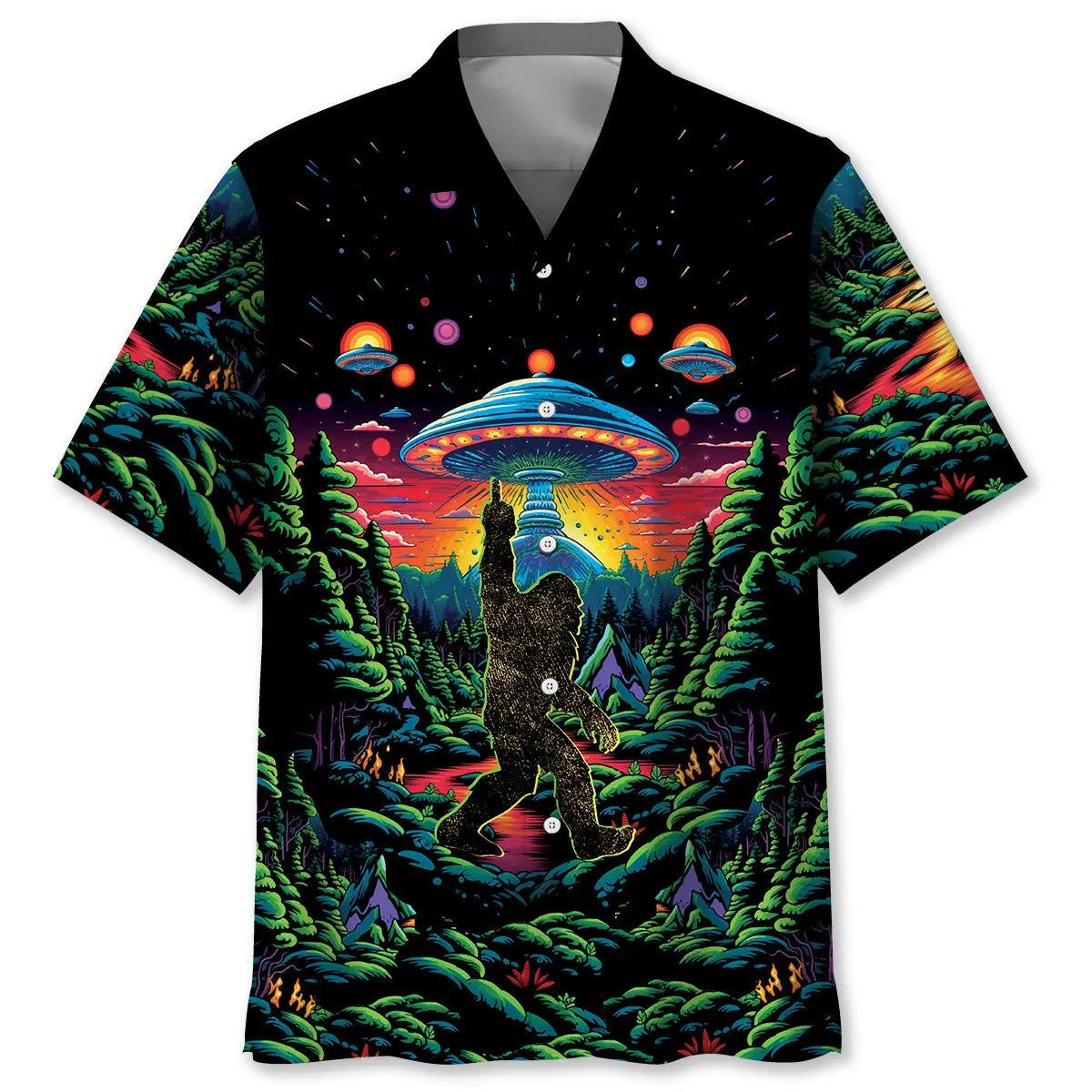 Hawaiian Shirt / Adults / S Alien Bigfoot Middle Finger Hawaiian Shirt