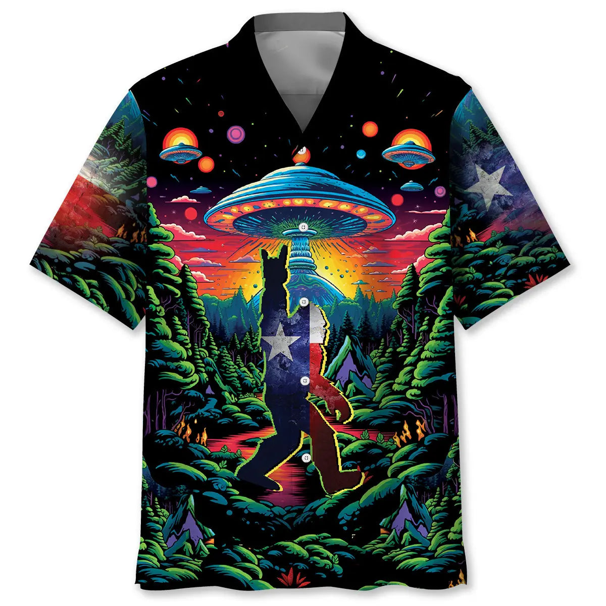 Hawaiian Shirt / Adults / S Alien Bigfoot Texas State Hawaiian Shirt