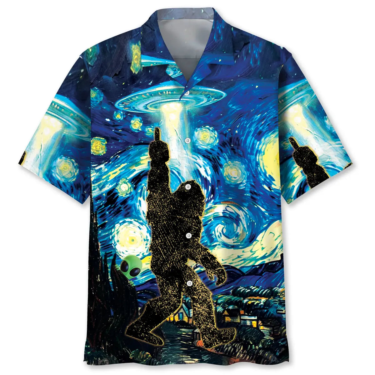Hawaiian Shirt / Adults / S Alien Stalk Bigfoot In A Starry Night Hawaiian Shirt
