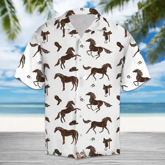 Hawaiian Shirt / Adults / S Amazing Brown Horses And Cowboy Western Equipment Hawaiian Shirt Summer Button Up