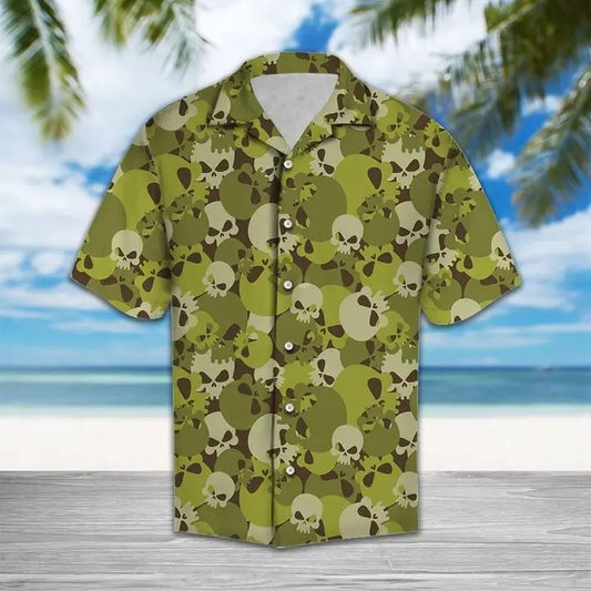 Hawaiian Shirt / Adults / S Amazing Camouflage Of Skull Hawaiian Shirt Summer Button Up