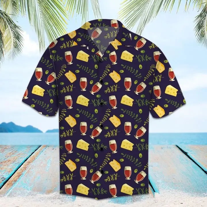 Hawaiian Shirt / Adults / S Amazing Red Wine And Cheese Hawaiian Shirt Summer Button Up