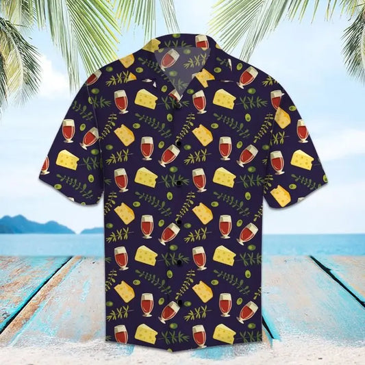 Hawaiian Shirt / Adults / S Amazing Red Wine And Cheese Hawaiian Shirt Summer Button Up