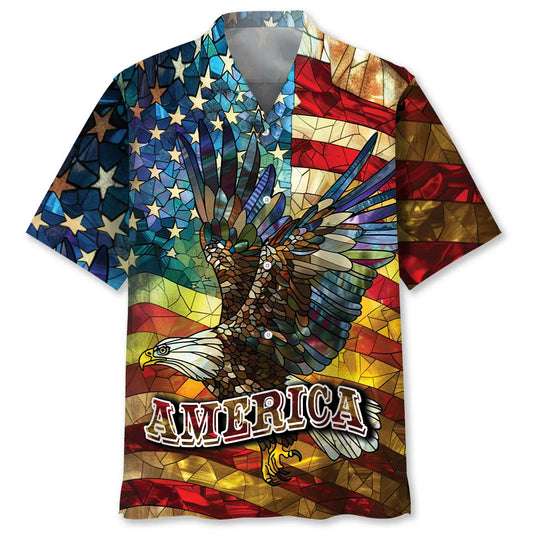 Hawaiian Shirt / Adults / S America Bald Eagle Stained Glass Art Hawaiian Shirt