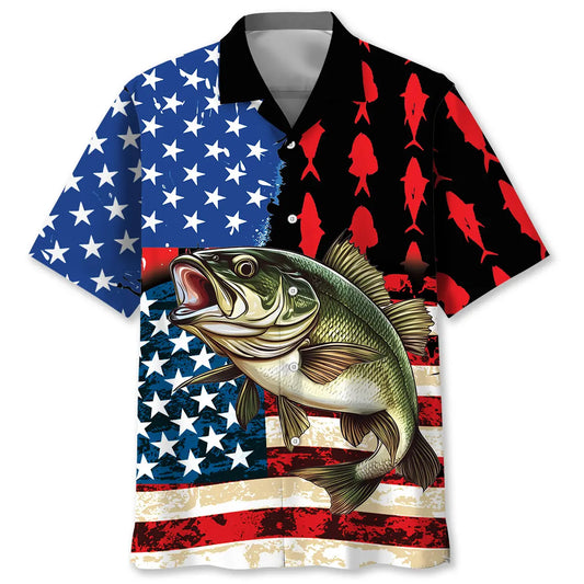 Hawaiian Shirt / Adults / S America Flag Fishing Hawaiian Shirt