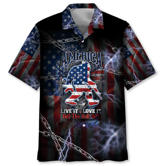 Hawaiian Shirt / Adults / S America Live It Love It Or Get The Hell Out Bigfoot Hawaiian Shirt