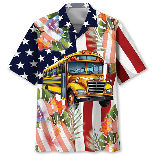 Hawaiian Shirt / Adults / S America School Bus Hawaiian Shirt