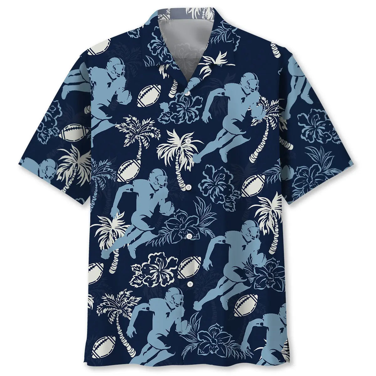 Hawaiian Shirt / Adults / S American Football Hibiscus Blue Hawaiian Shirt