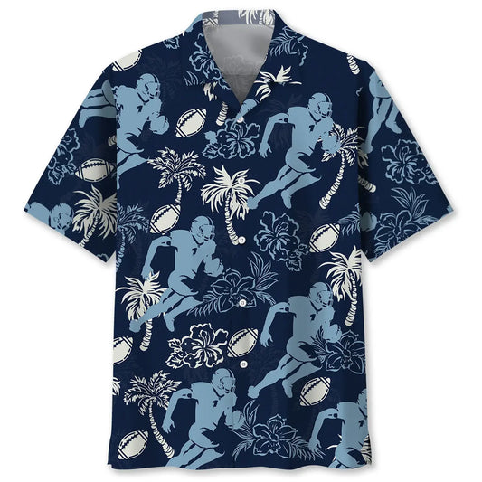 Hawaiian Shirt / Adults / S American Football Hibiscus Blue Hawaiian Shirt