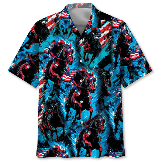 Hawaiian Shirt / Adults / S American Jockey Horse Racing Hawaiian Shirt