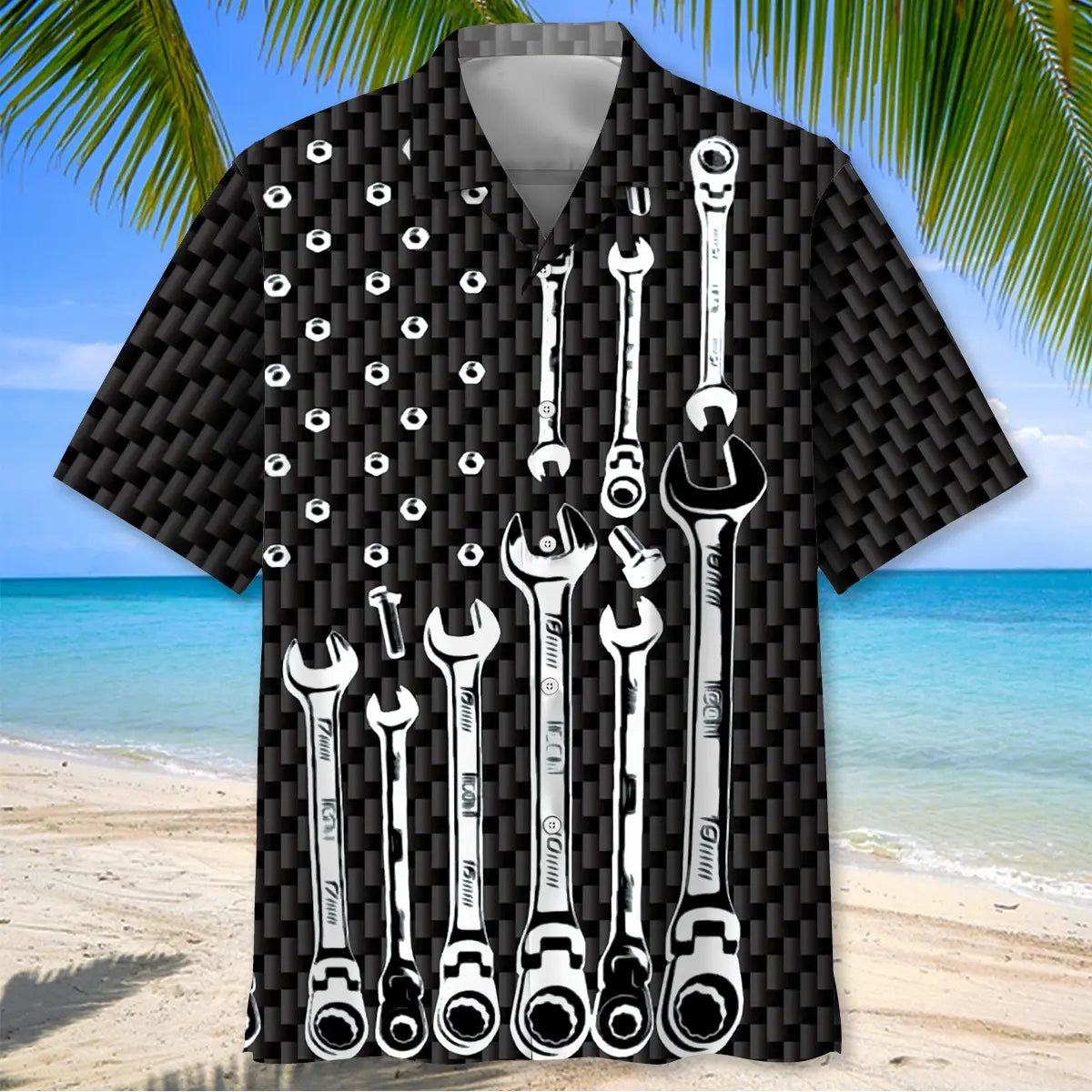 American Mechanic Black And White Hawaiian Shirt