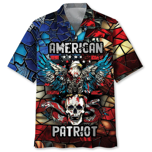 Hawaiian Shirt / Adults / S American Patriot Skull Eagle Hawaiian Shirt