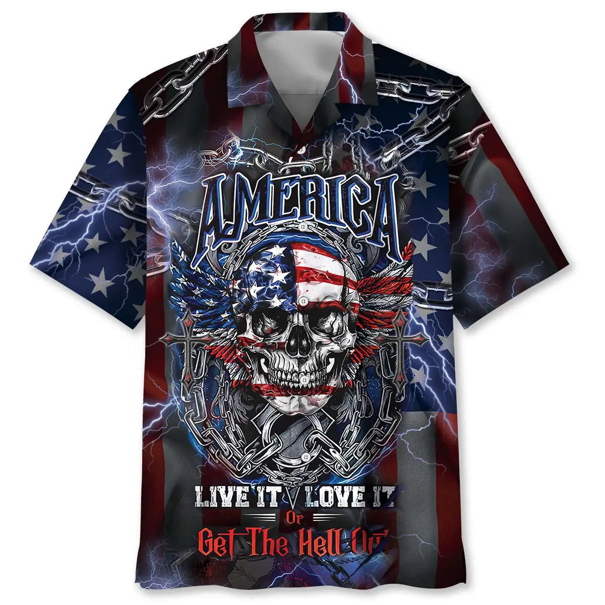 Hawaiian Shirt / Adults / S American Patriot Skull Hawaiian Shirt
