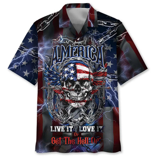 Hawaiian Shirt / Adults / S American Patriot Skull Hawaiian Shirt