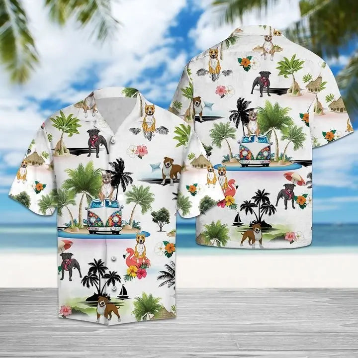 Hawaiian Shirt / Adults / S American Staffordshire Terrier Vacation Hawaiian Shirt Summer Button Up