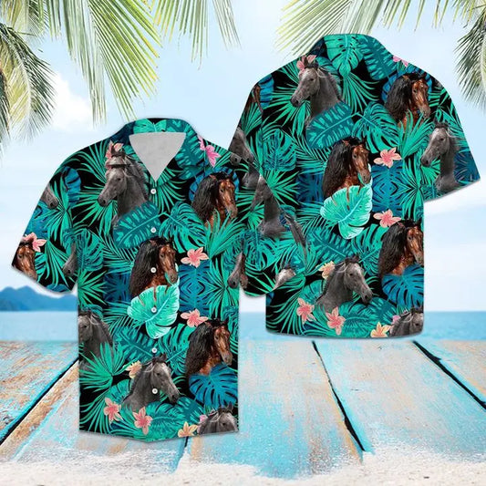 Hawaiian Shirt / Adults / S Andalusian Horse Green Tropical Hawaiian Shirt Summer Button Up