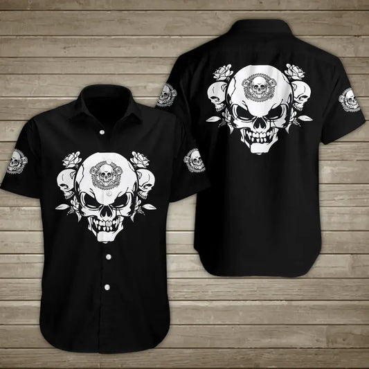Hawaiian Shirt / Adults / S Angry Skull With Roses Hawaiian Shirt Summer Button Up