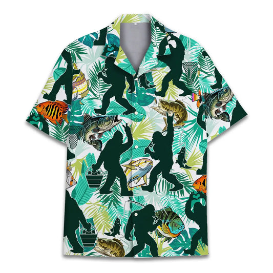 Hawaiian Shirt / Adults / S Bigfoot Fishing Sasquatch Unisex Hawaiian Shirt Aloha Shirt