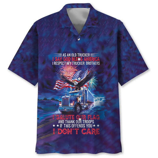 Hawaiian Shirt / Adults / S As An Old Trucker I Say God Bless America Hawaiian Shirt