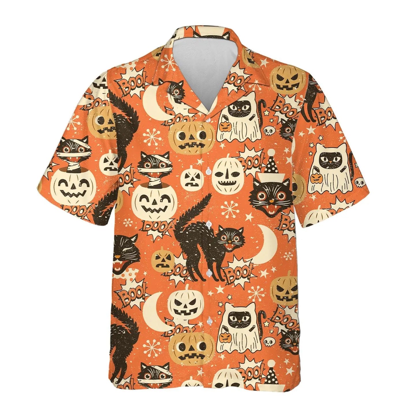 Hawaiian Shirt / Adults / S Halloween Pumpkin Cat Unisex Hawaiian Shirt Aloha Shirt