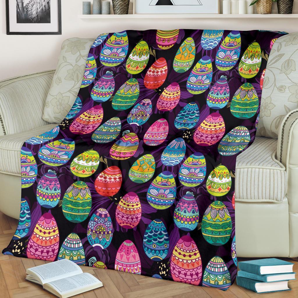 Colorful Easter Egg Pattern Flannel Blanket For Soft Bed Couch And Home Comfort
