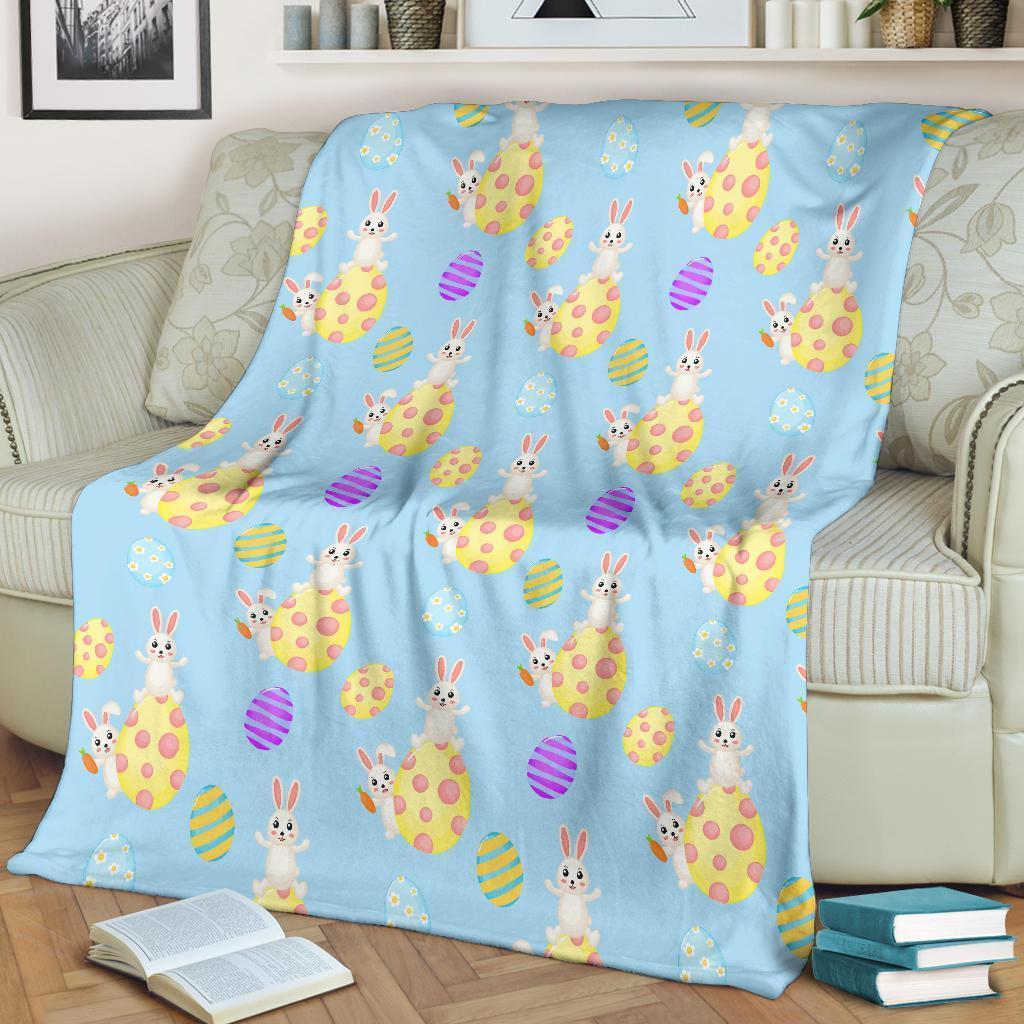 Easter Bunny Egg Pattern Flannel Blanket For Soft Bed Couch And Home Comfort